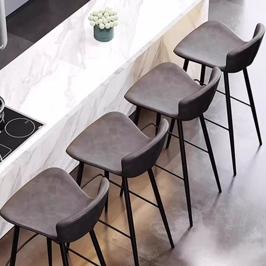 Scandinavian Curved Leather High Bar Stool
