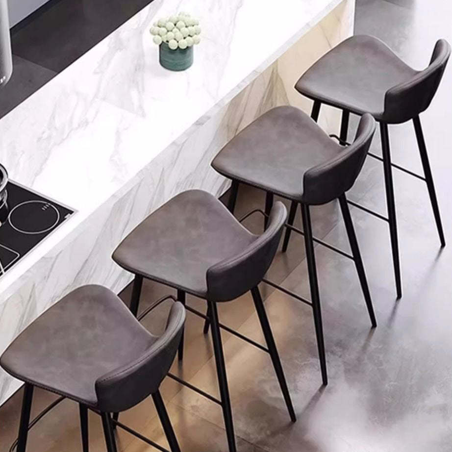 Scandinavian Curved Leather High Bar Stool