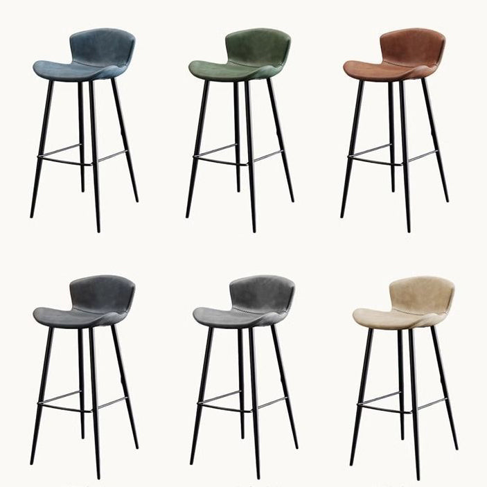 Scandinavian Curved Leather High Bar Stool