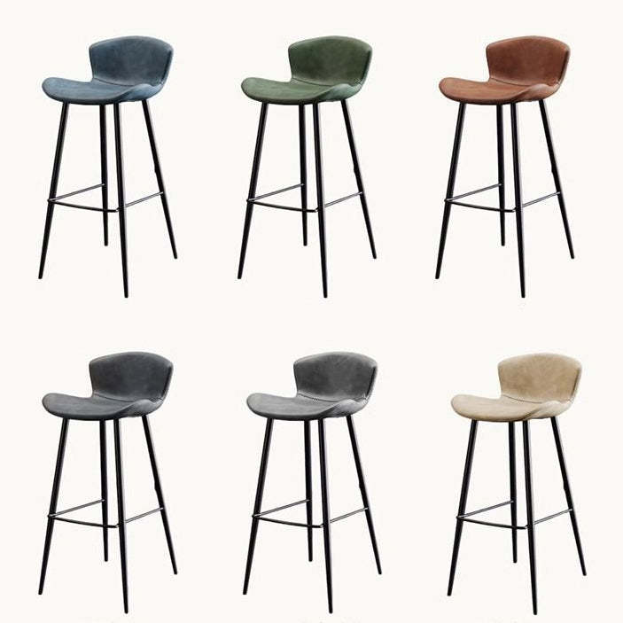 Scandinavian Curved Leather High Bar Stool