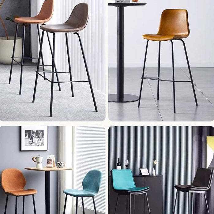 Scandinavian Curved Leather High Bar Stool