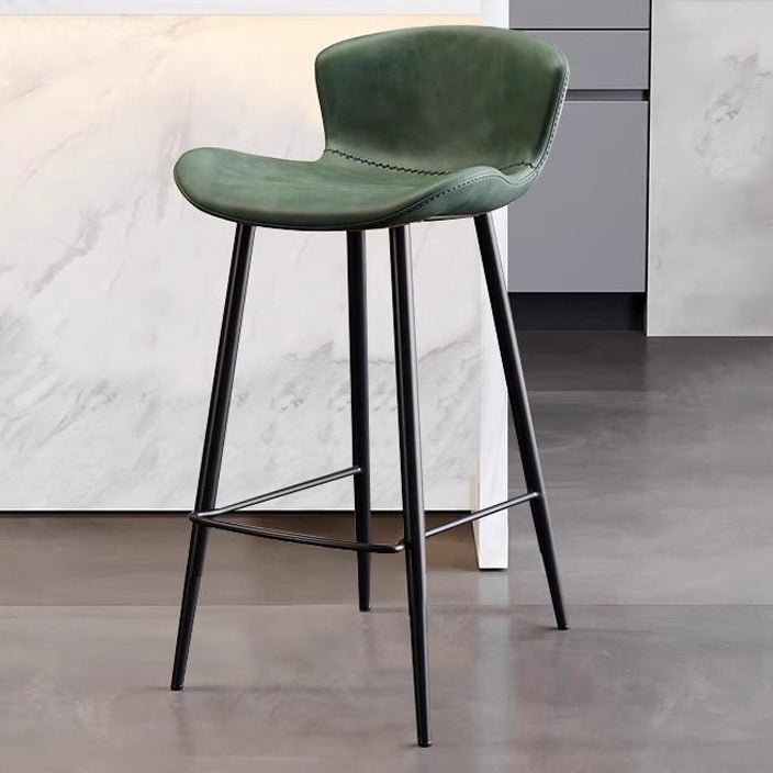 Scandinavian Curved Leather High Bar Stool — Blue