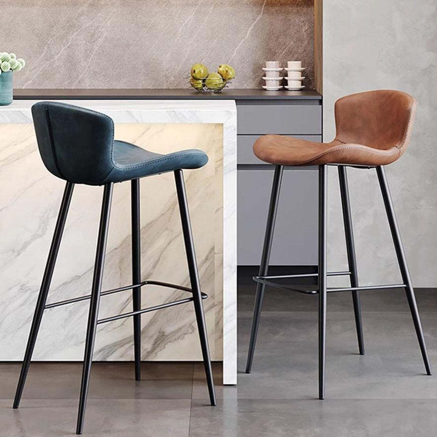 Scandinavian Curved Leather High Bar Stool