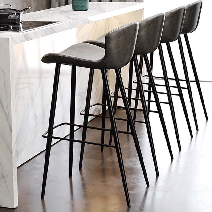 Scandinavian Curved Leather High Bar Stool