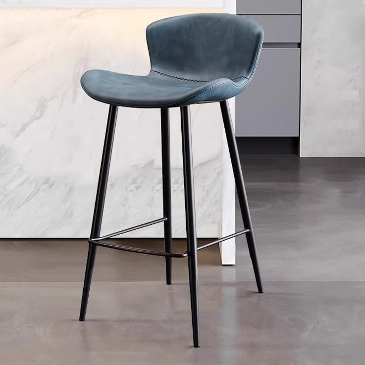 Scandinavian Curved Leather High Bar Stool — Green
