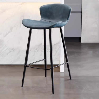 Scandinavian Curved Leather High Bar Stool — Green