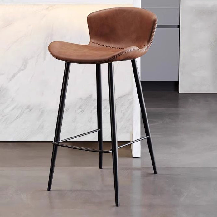Scandinavian Curved Leather High Bar Stool — Light Gray