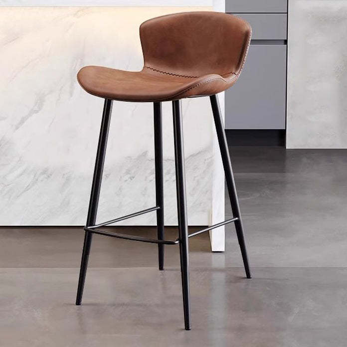 Scandinavian Curved Leather High Bar Stool — Light Gray