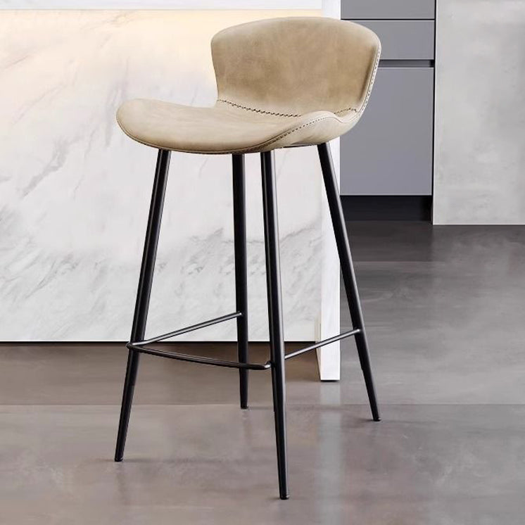 Scandinavian Curved Leather High Bar Stool