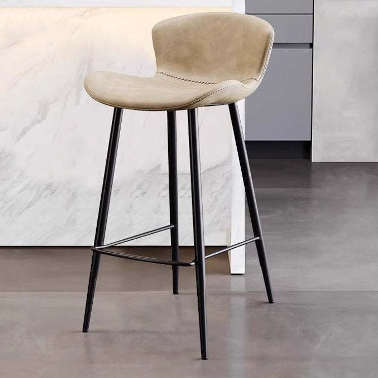 Scandinavian Curved Leather High Bar Stool