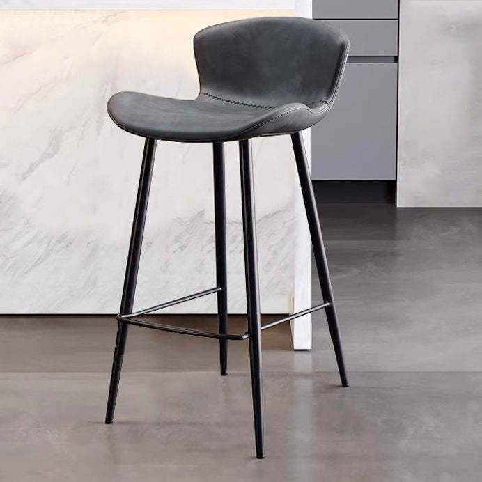 Scandinavian Curved Leather High Bar Stool