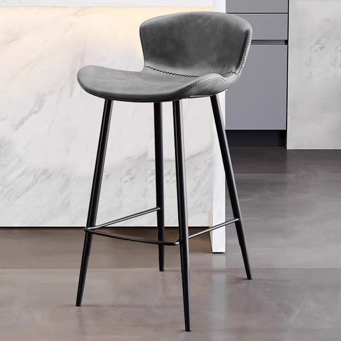 Scandinavian Curved Leather High Bar Stool