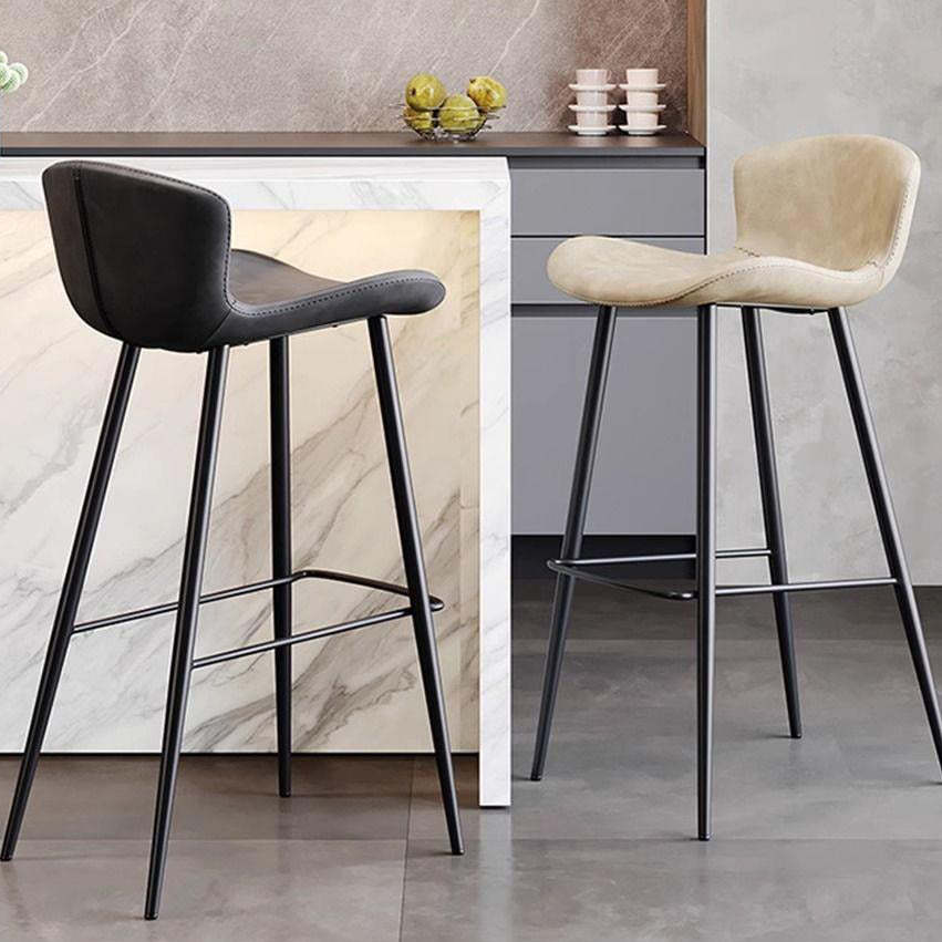 Scandinavian Curved Leather High Bar Stool