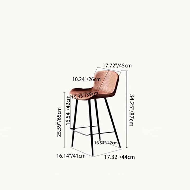 Scandinavian Curved Leather High Bar Stool — Dark Gray