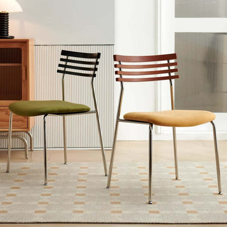 Nordic Fabric Steel Arc Wood Dining Chair — Walnut Backrest + Yellow Cushion