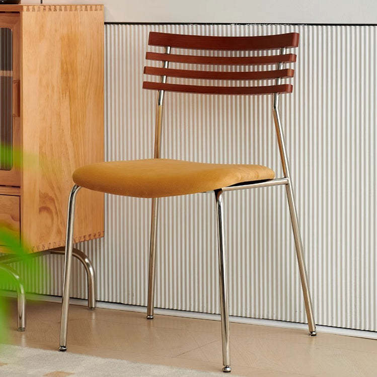 Nordic Fabric Steel Arc Wood Dining Chair — Black Backrest + Antique Green Cushion