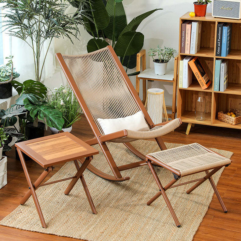 Rustic Rattan Metal Recliner with Pillow and Footrest