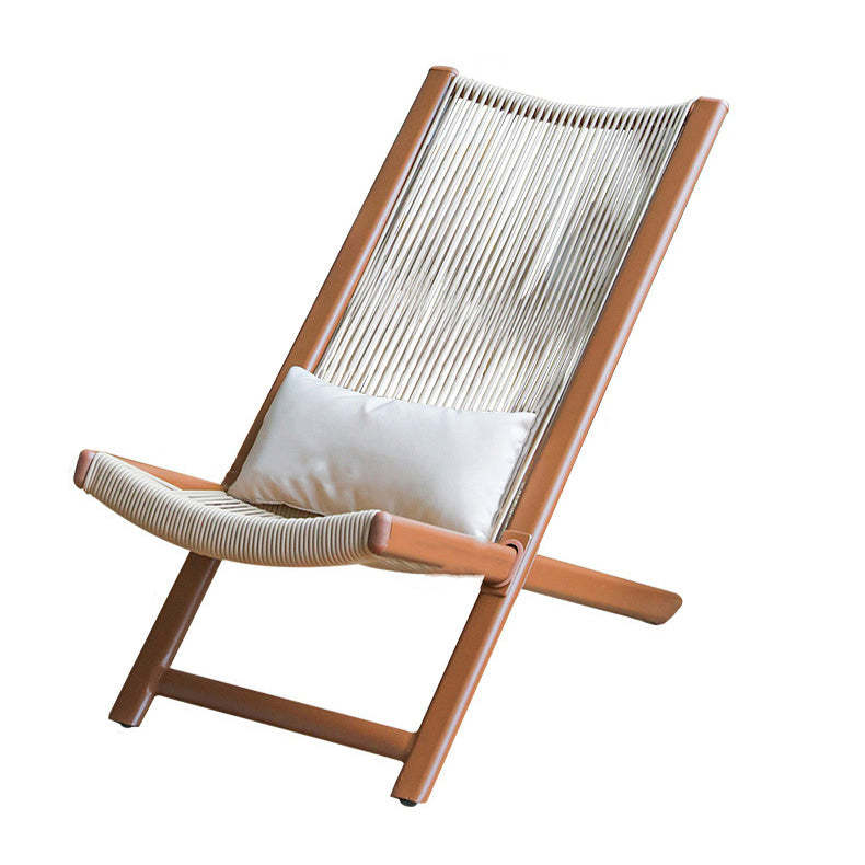 Rustic Rattan Metal Recliner with Pillow and Footrest