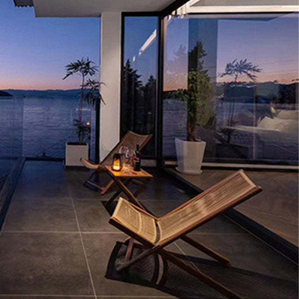 Rustic Rattan Metal Recliner with Pillow and Footrest