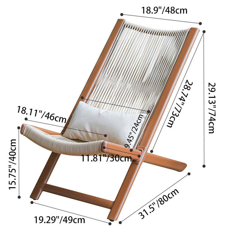 Rustic Rattan Metal Recliner with Pillow and Footrest