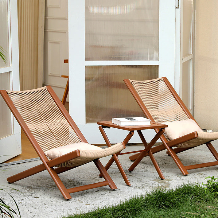 Rustic Rattan Metal Recliner with Pillow and Footrest — Cherry Wood Color