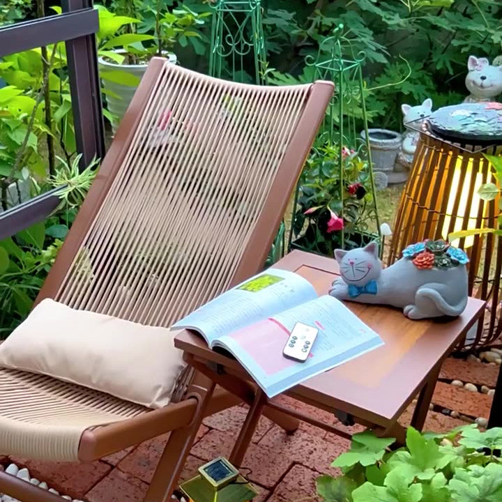 Rustic Rattan Metal Recliner with Pillow and Footrest