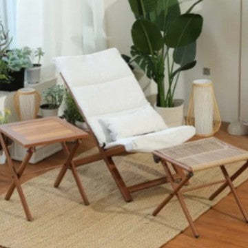 Rustic Rattan Metal Recliner with Pillow and Footrest