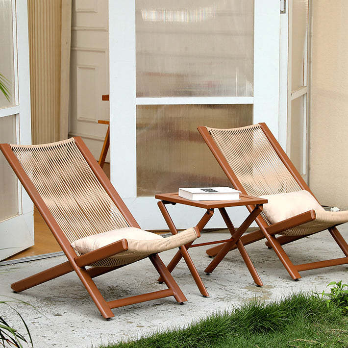 Rustic Rattan Metal Recliner with Pillow and Footrest — Cherry Wood Color