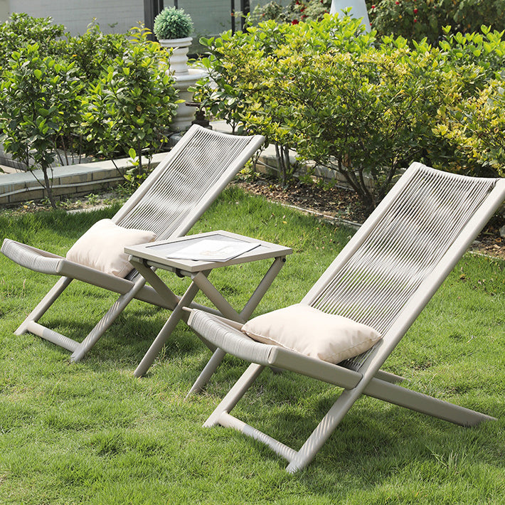 Rustic Rattan Metal Recliner with Pillow and Footrest — White
