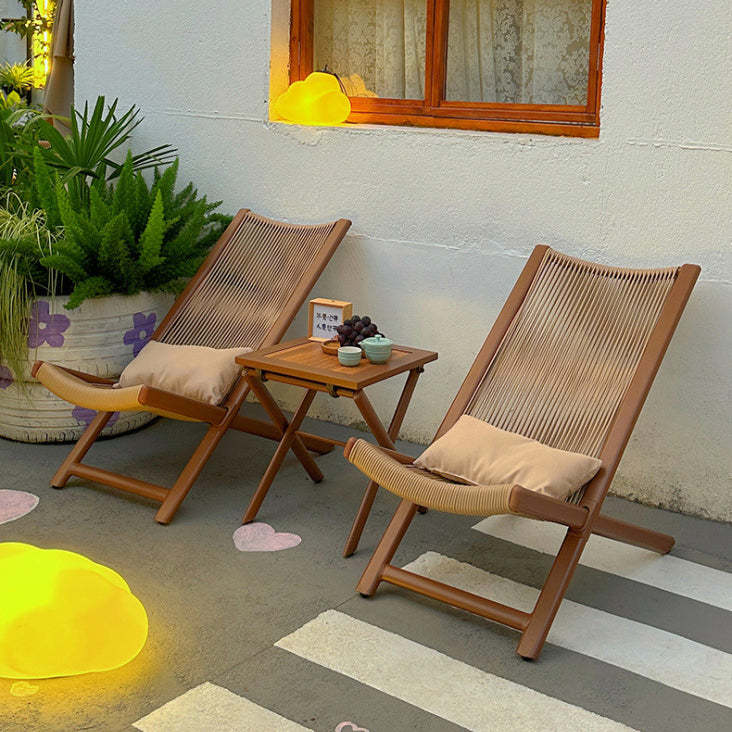 Rustic Rattan Metal Recliner with Pillow and Footrest