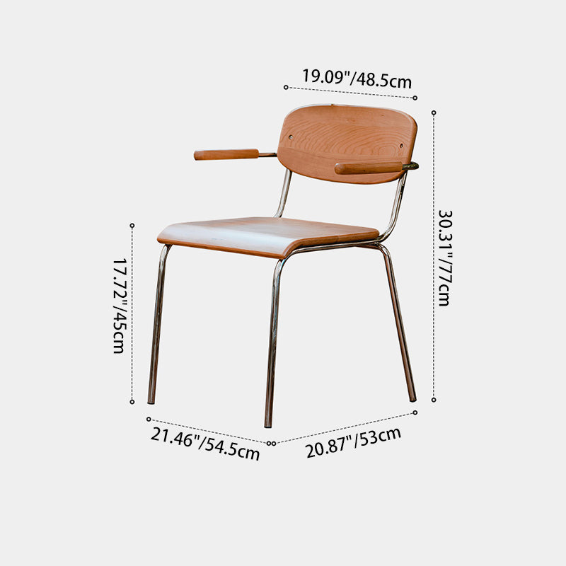 Vintage Wood Steel Dining Chair with Armrest