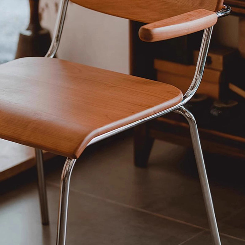 Vintage Wood Steel Dining Chair with Armrest