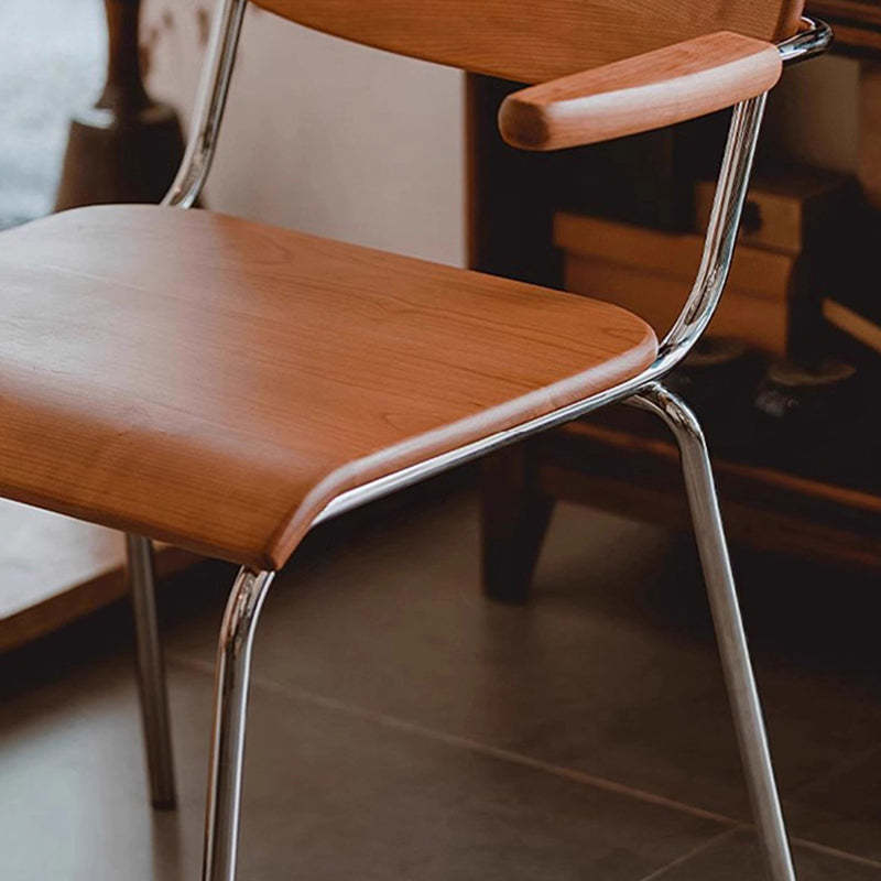 Vintage Wood Steel Dining Chair with Armrest