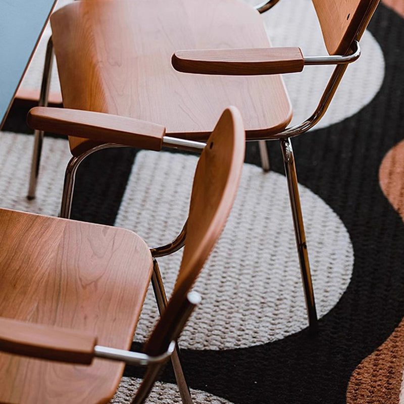 Vintage Wood Steel Dining Chair with Armrest