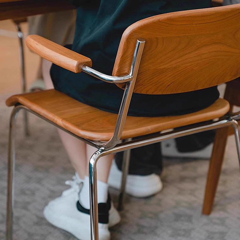 Vintage Wood Steel Dining Chair with Armrest