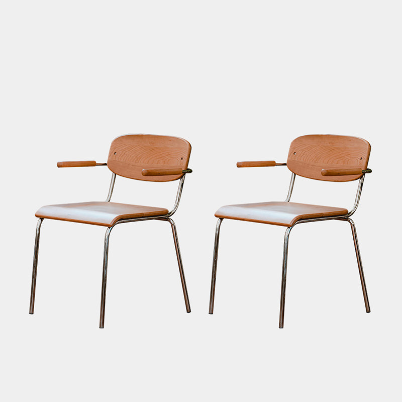 Vintage Wood Steel Dining Chair with Armrest