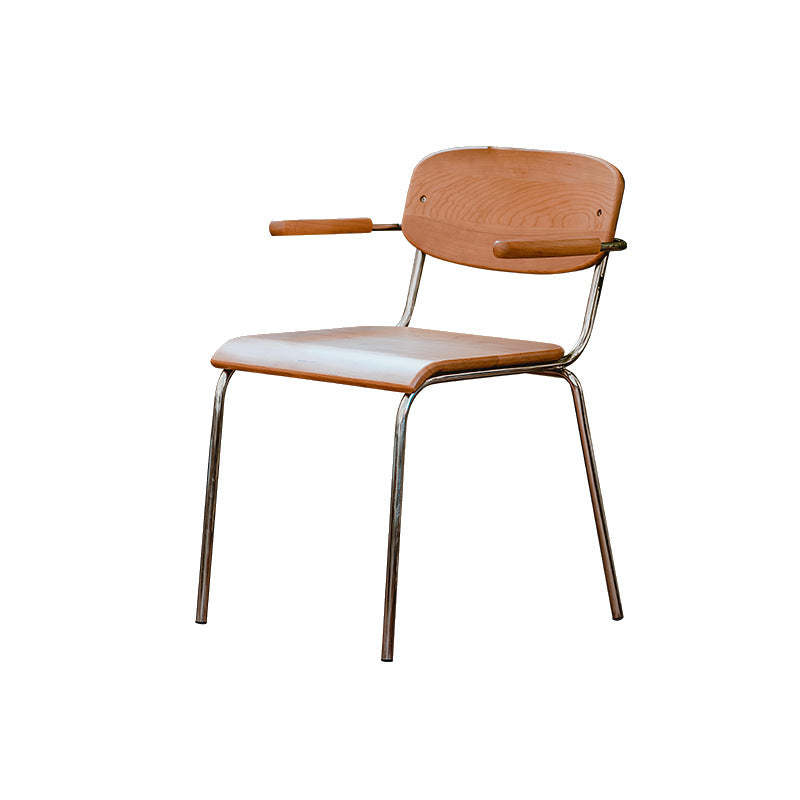 Vintage Wood Steel Dining Chair with Armrest