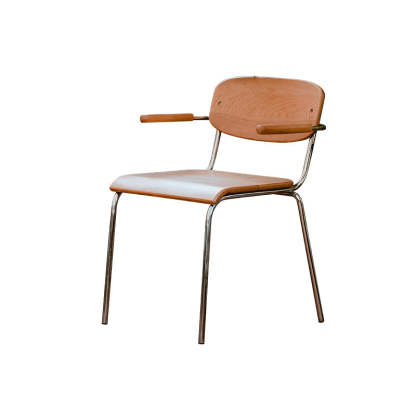 Vintage Wood Steel Dining Chair with Armrest
