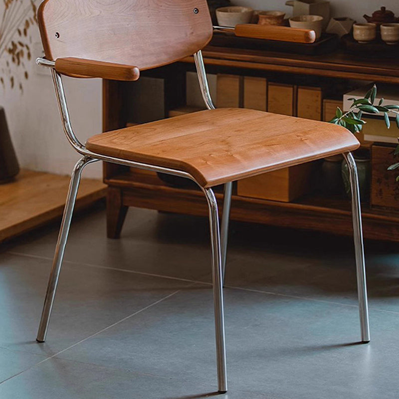 Vintage Wood Steel Dining Chair with Armrest