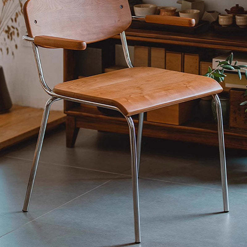 Vintage Wood Steel Dining Chair with Armrest