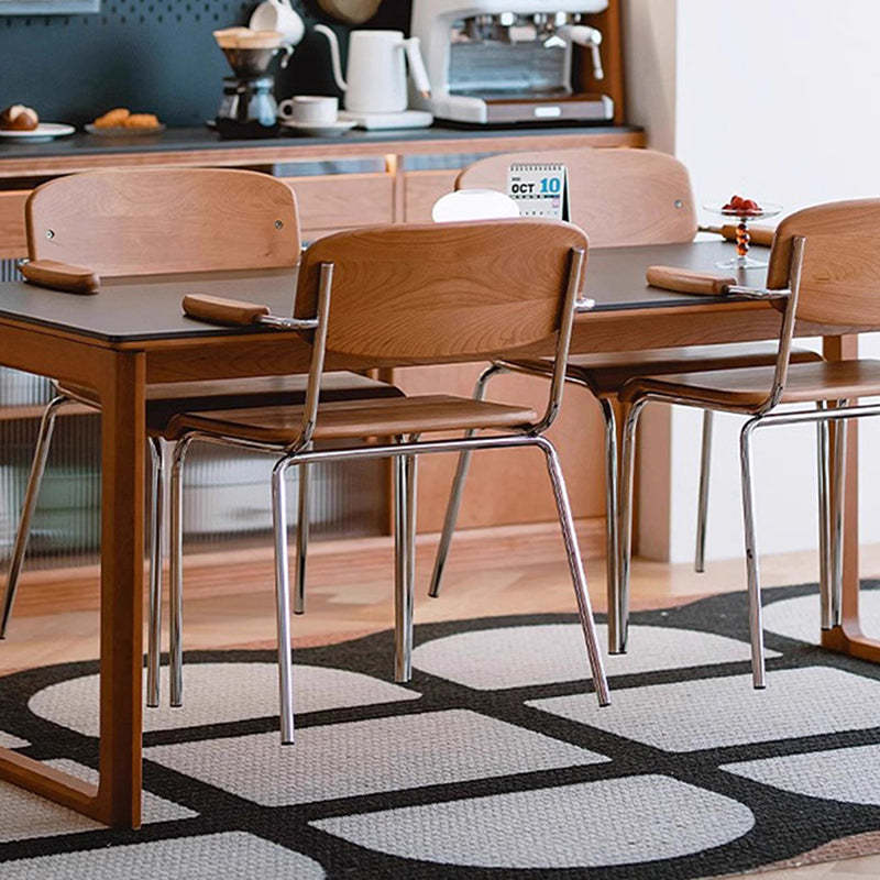 Vintage Wood Steel Dining Chair with Armrest
