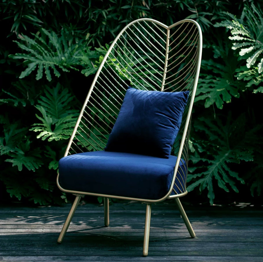Nordic Velvet Banana Leaf Accent Chair — Sky Blue