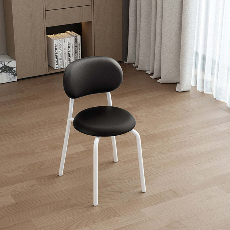 Scandinavian Leather Metal Dining Chair with Armrest