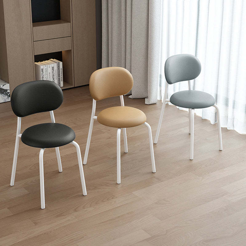 Scandinavian Leather Metal Dining Chair with Armrest — White