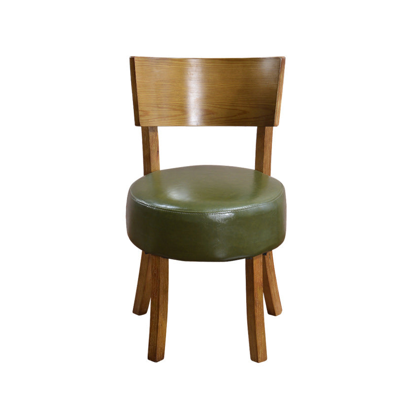 Scandinavian Round Leather Wood Dining Chair