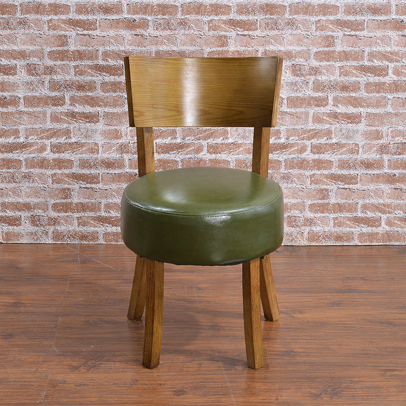 Scandinavian Round Leather Wood Dining Chair