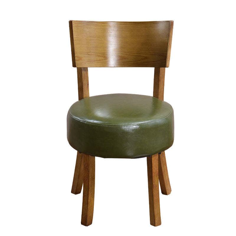 Scandinavian Round Leather Wood Dining Chair