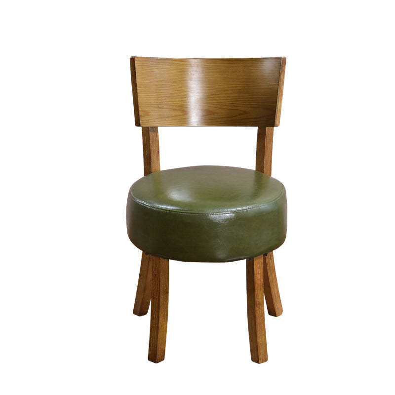 Scandinavian Round Leather Wood Dining Chair