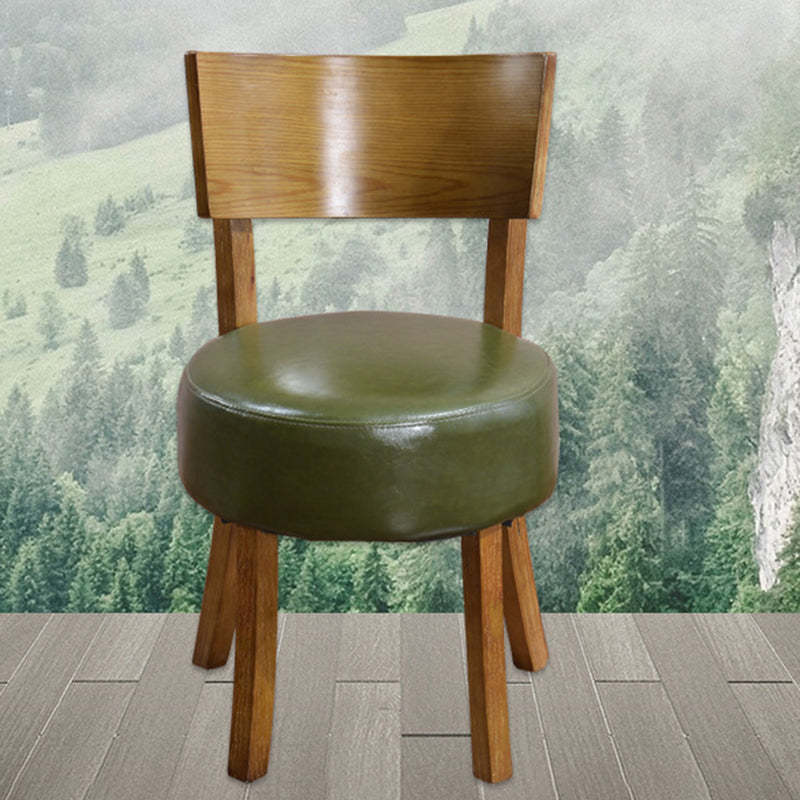 Scandinavian Round Leather Wood Dining Chair — Green + Wood Color