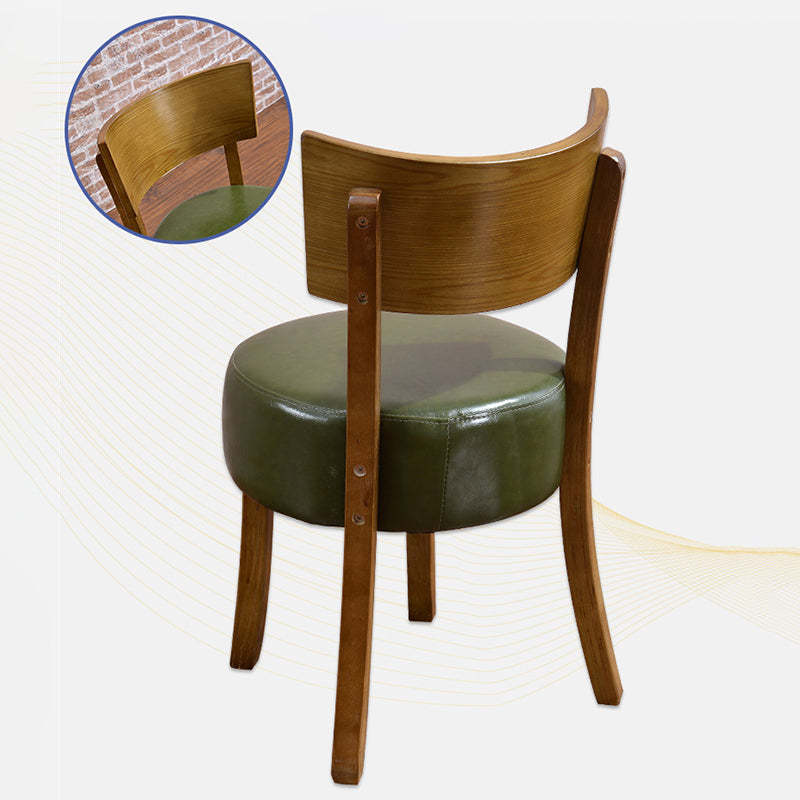 Scandinavian Round Leather Wood Dining Chair